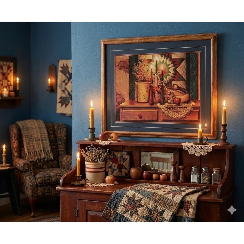 Doug Knutson "Candles on the Dresser" Framed Print Primitive Country 33" x 27"